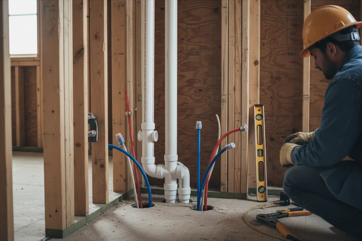 Drain and supply rough-in during Sump Pump Repair in Williston Park